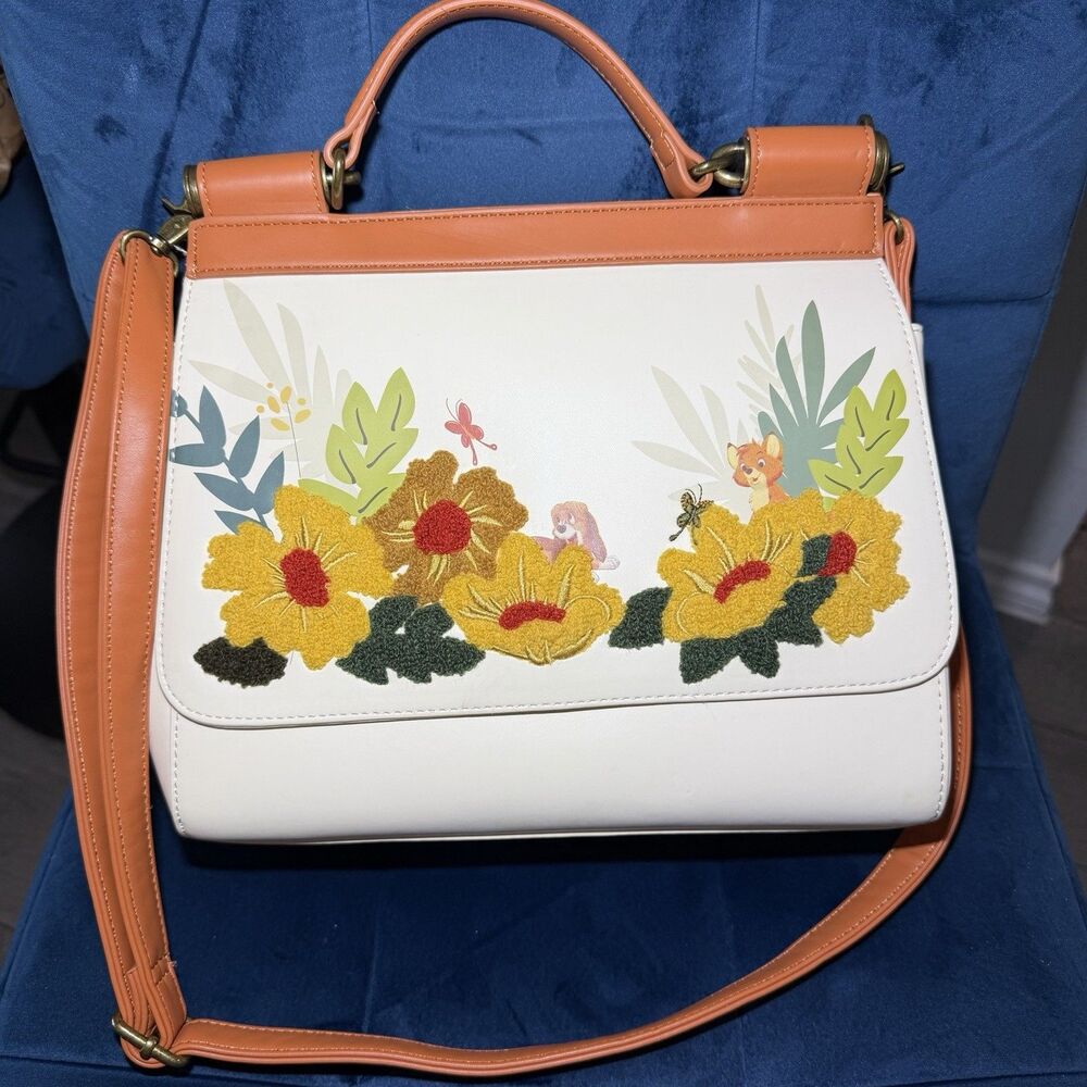 Loungefly Disney The Fox And Hound Floral Playtime Crossbody Bag Purse Rare